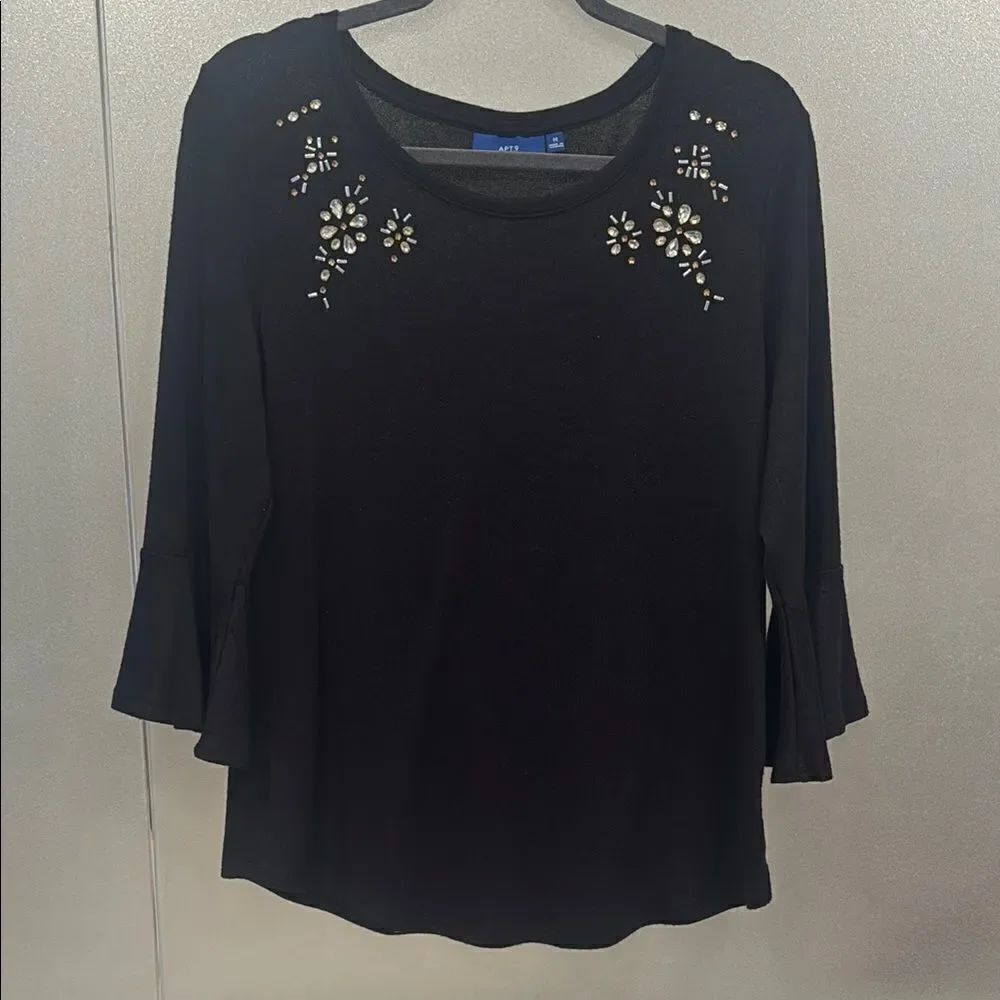 Apt. 9 Black Flutter Sleeve Blouse